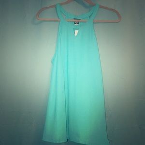 Teal Mock Neck Keyhole Tank